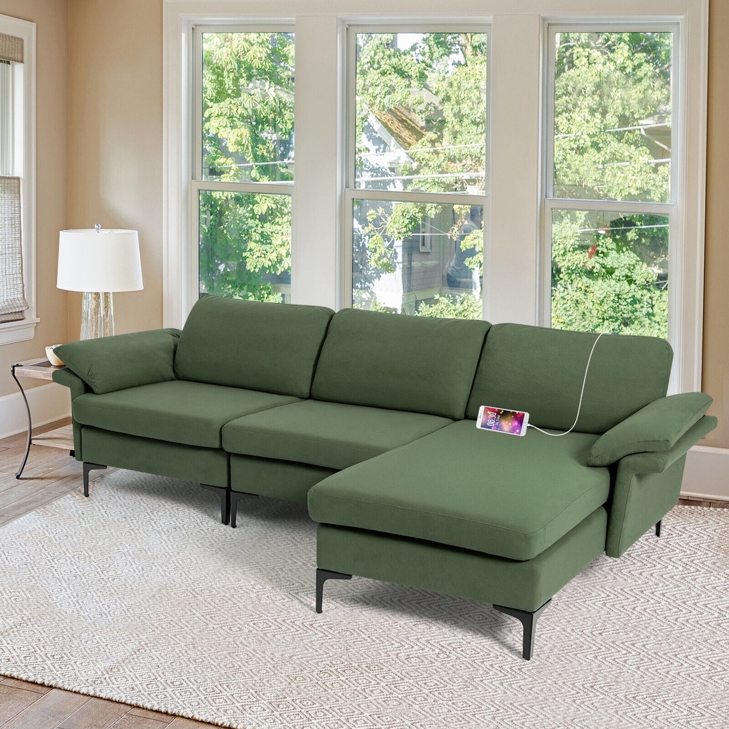 Extra Large Modular L-shaped Sectional Sofa with Reversible Chaise for 4-5 People, Army Green Sofas & Loveseats at Gallery Canada