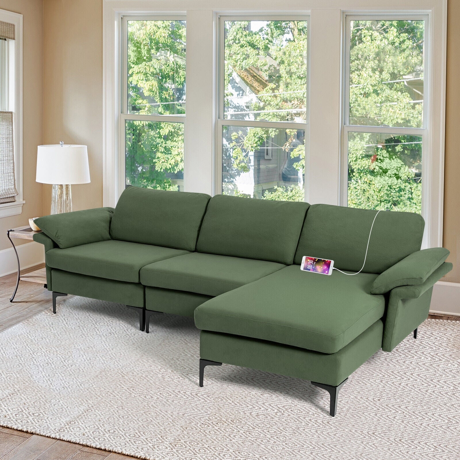 Extra Large Modular L-shaped Sectional Sofa with Reversible Chaise for 4-5 People, Army Green Sofas & Loveseats at Gallery Canada