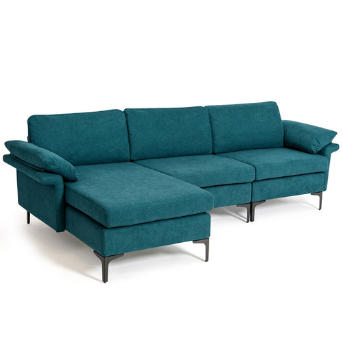 Extra Large Modular L-shaped Sectional Sofa with Reversible Chaise for 4-5 People, Peacock Blue