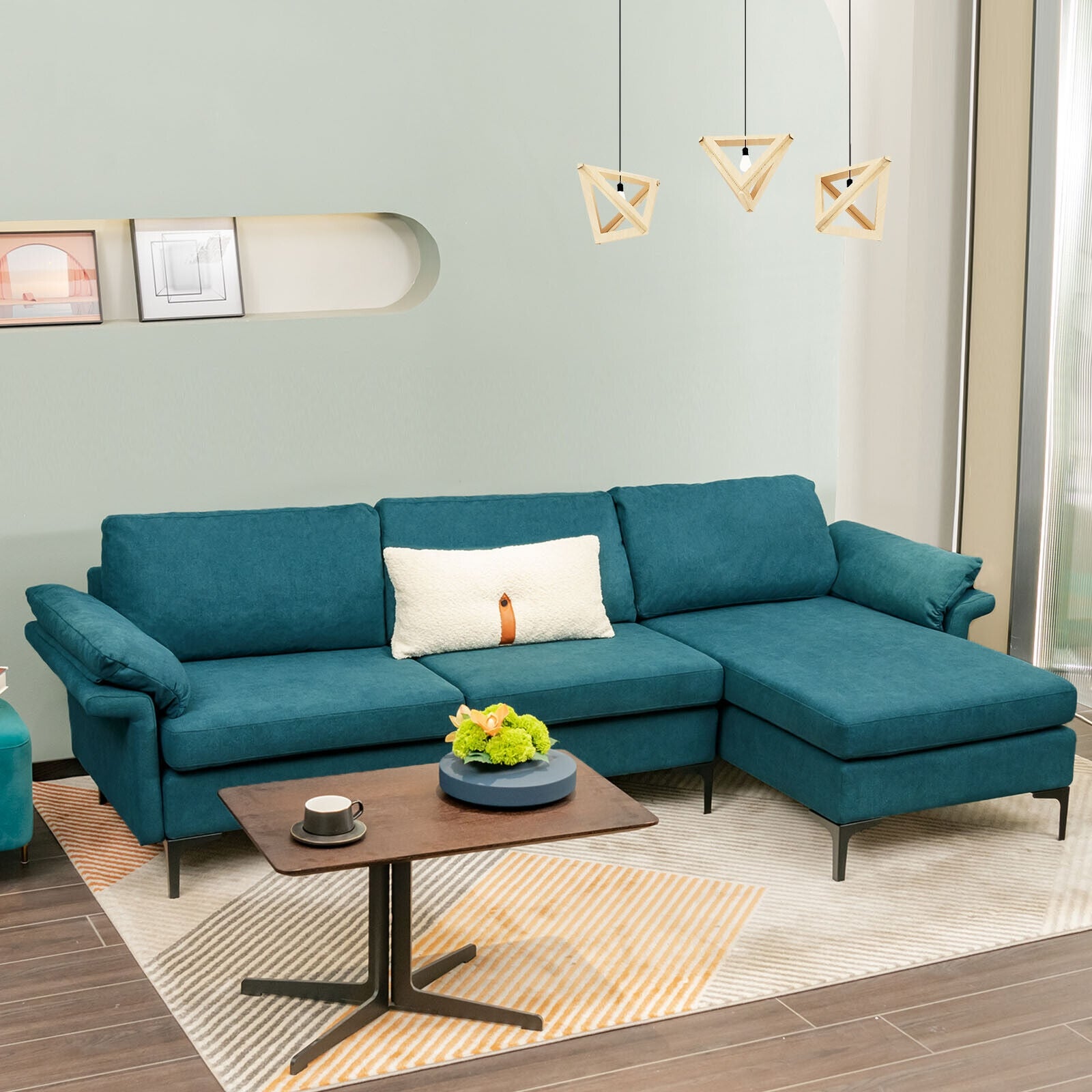 Extra Large Modular L-shaped Sectional Sofa with Reversible Chaise for 4-5 People, Peacock Blue Sofas & Loveseats at Gallery Canada