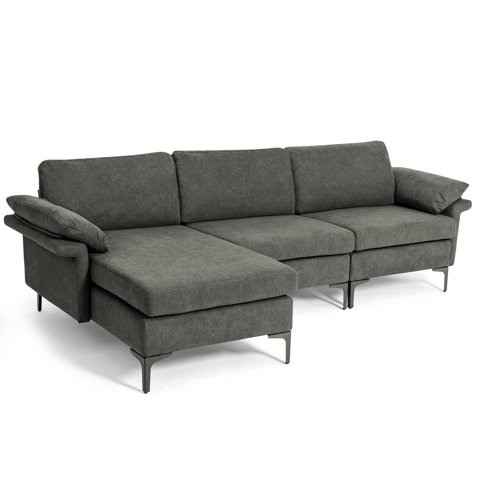 Extra Large Modular L-shaped Sectional Sofa with Reversible Chaise for 4-5 People, Gray - Gallery Canada