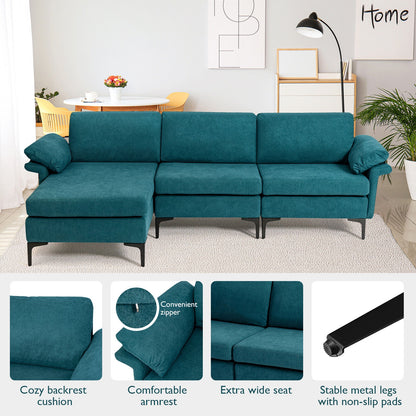 Extra Large Modular L-shaped Sectional Sofa with Reversible Chaise for 4-5 People, Peacock Blue Sofas & Loveseats at Gallery Canada