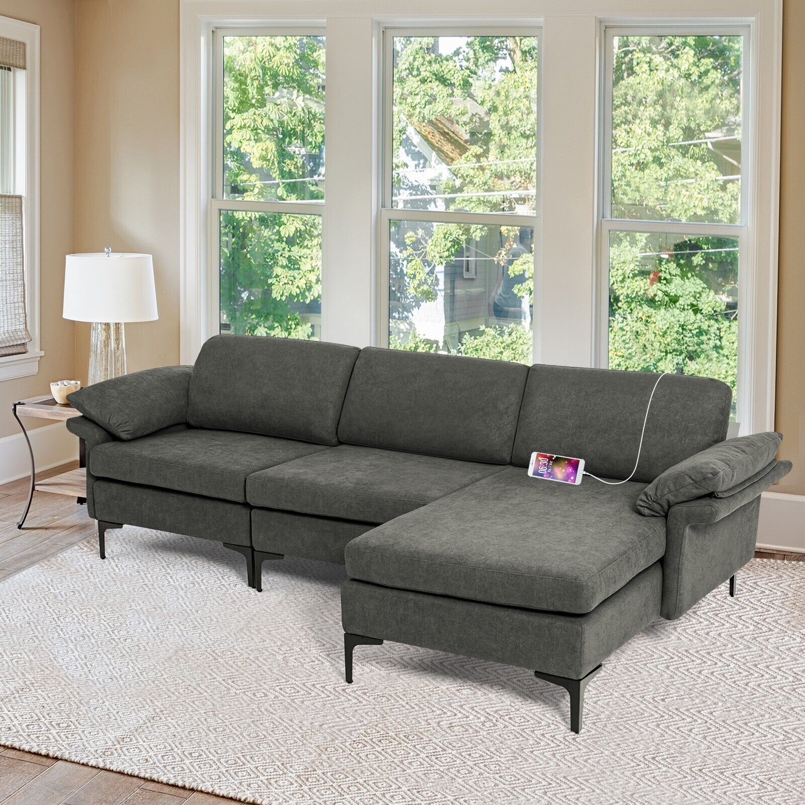 Extra Large Modular L-shaped Sectional Sofa with Reversible Chaise for 4-5 People, Gray - Gallery Canada