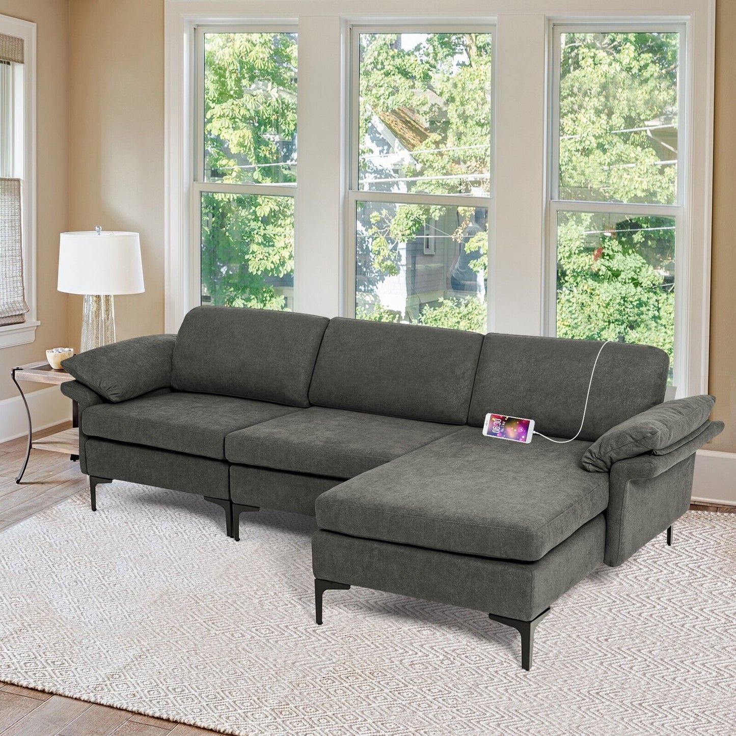 Extra Large Modular L-shaped Sectional Sofa with Reversible Chaise for 4-5 People, Gray