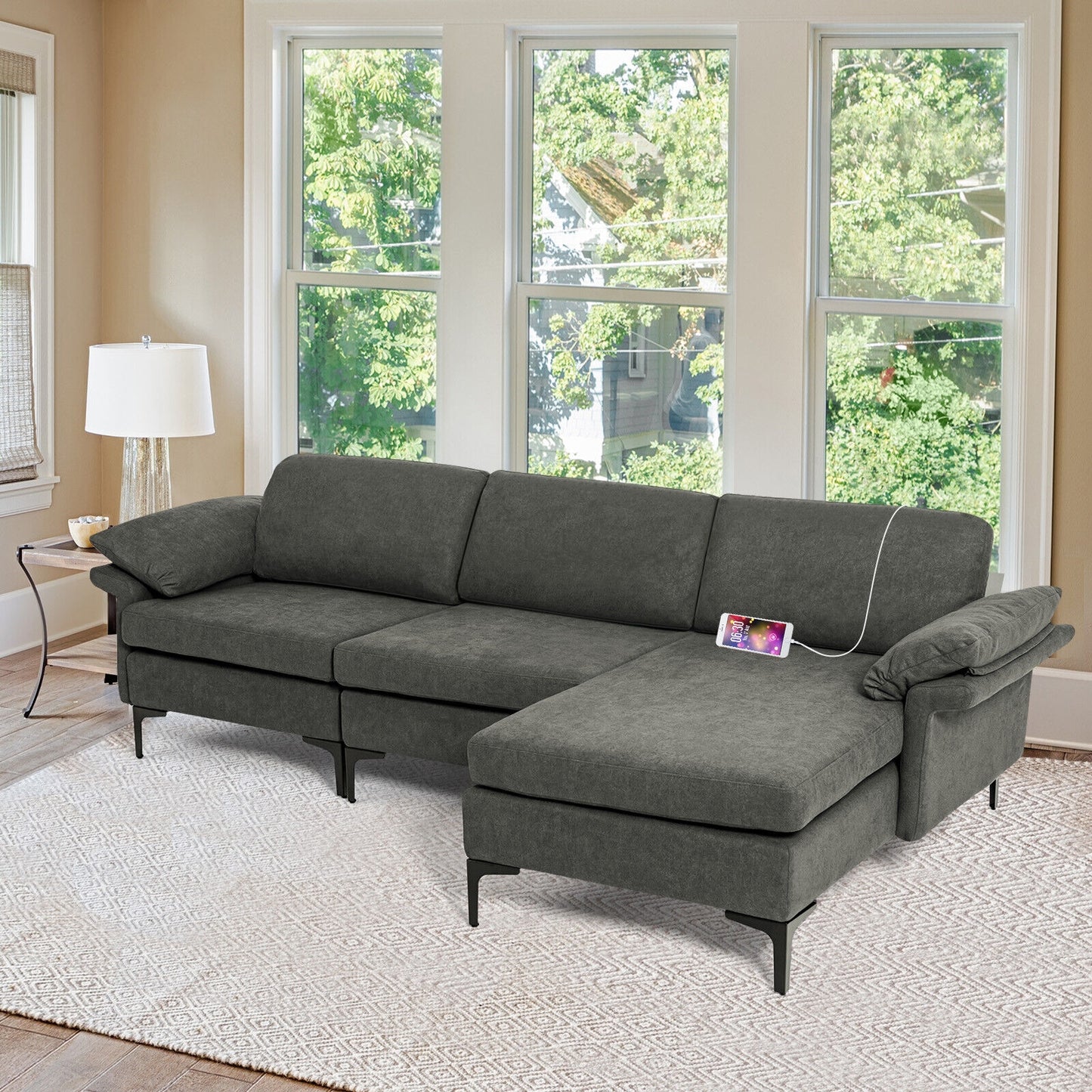 Extra Large Modular L-shaped Sectional Sofa with Reversible Chaise for 4-5 People, Gray Sofas & Loveseats at Gallery Canada