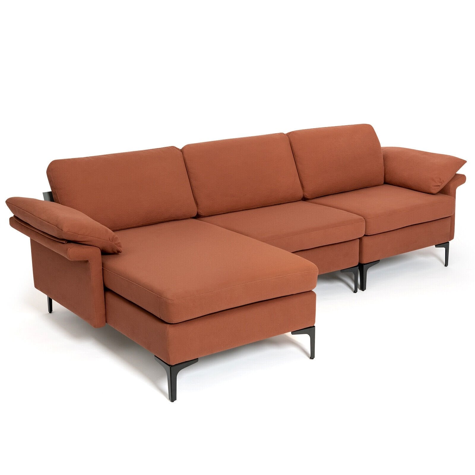 Extra Large Modular L-shaped Sectional Sofa with Reversible Chaise for 4-5 People-Rust Red, Red - Gallery Canada