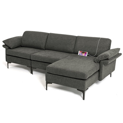 Extra Large Modular L-shaped Sectional Sofa with Reversible Chaise for 4-5 People, Gray
