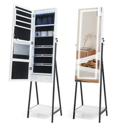 LED Standing Jewelry Mirror Cabinet with 3-Color Lighted Full-Length Mirror, White at Gallery Canada