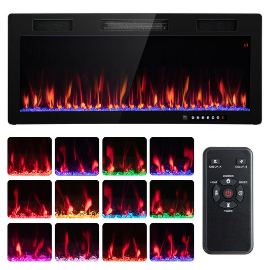 Electric Fireplace 40/50/60 Inches Recessed and Wall Mounted for 2' x 6' Stud-40 Inches, Black