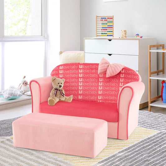 Ultra Soft Velvet Kids Sofa Chair Toddler Couch with Ottoman, Pink - Gallery Canada