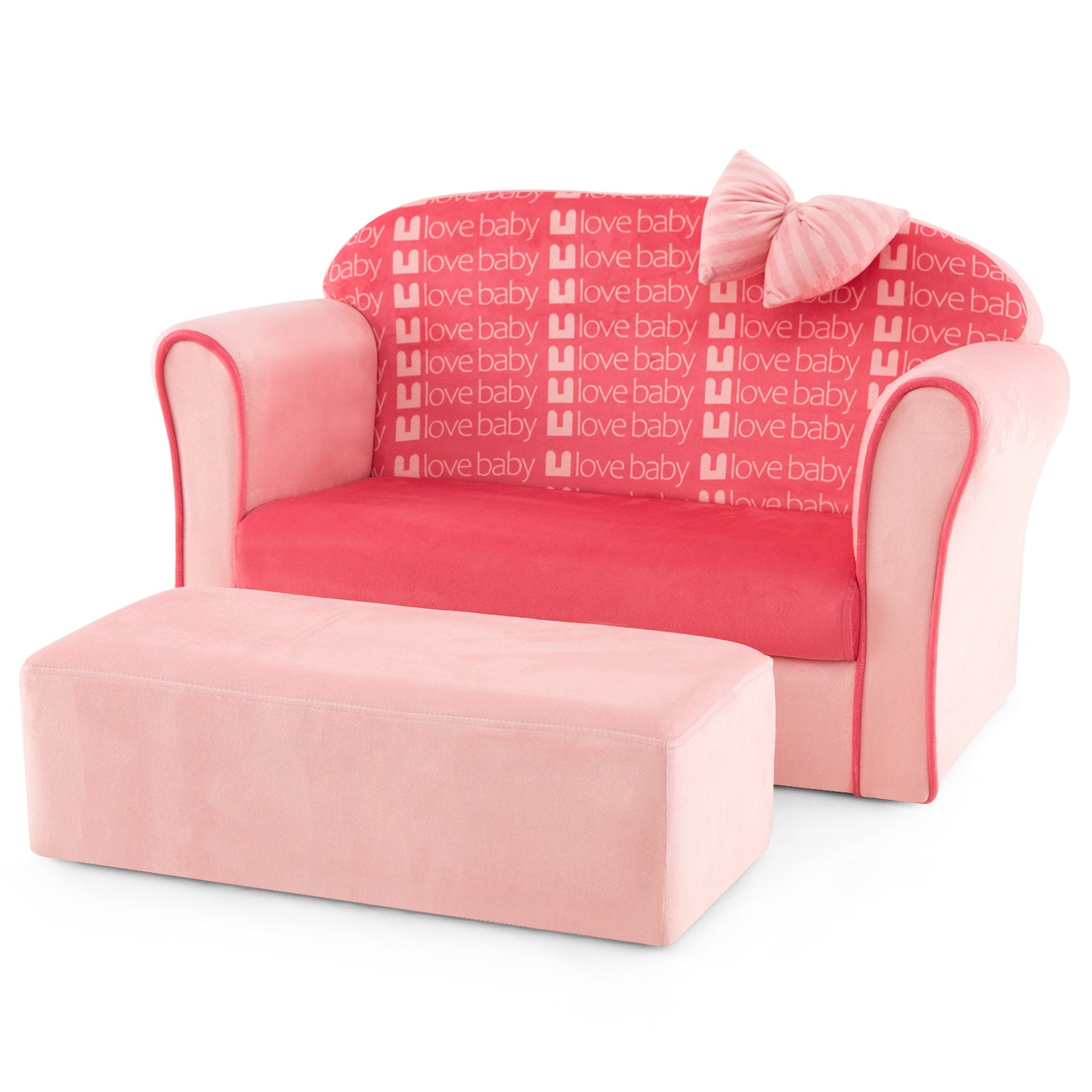 Ultra Soft Velvet Kids Sofa Chair Toddler Couch with Ottoman, Pink Kids Chairs & Seating at Gallery Canada