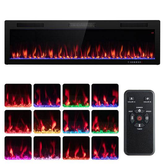 Electric Fireplace 40/50/60 Inches Recessed and Wall Mounted for 2' x 6' Stud-60 inches, Black - Gallery Canada