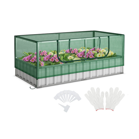 Galvanized Raised Garden Bed with Greenhouse Cover, Green
