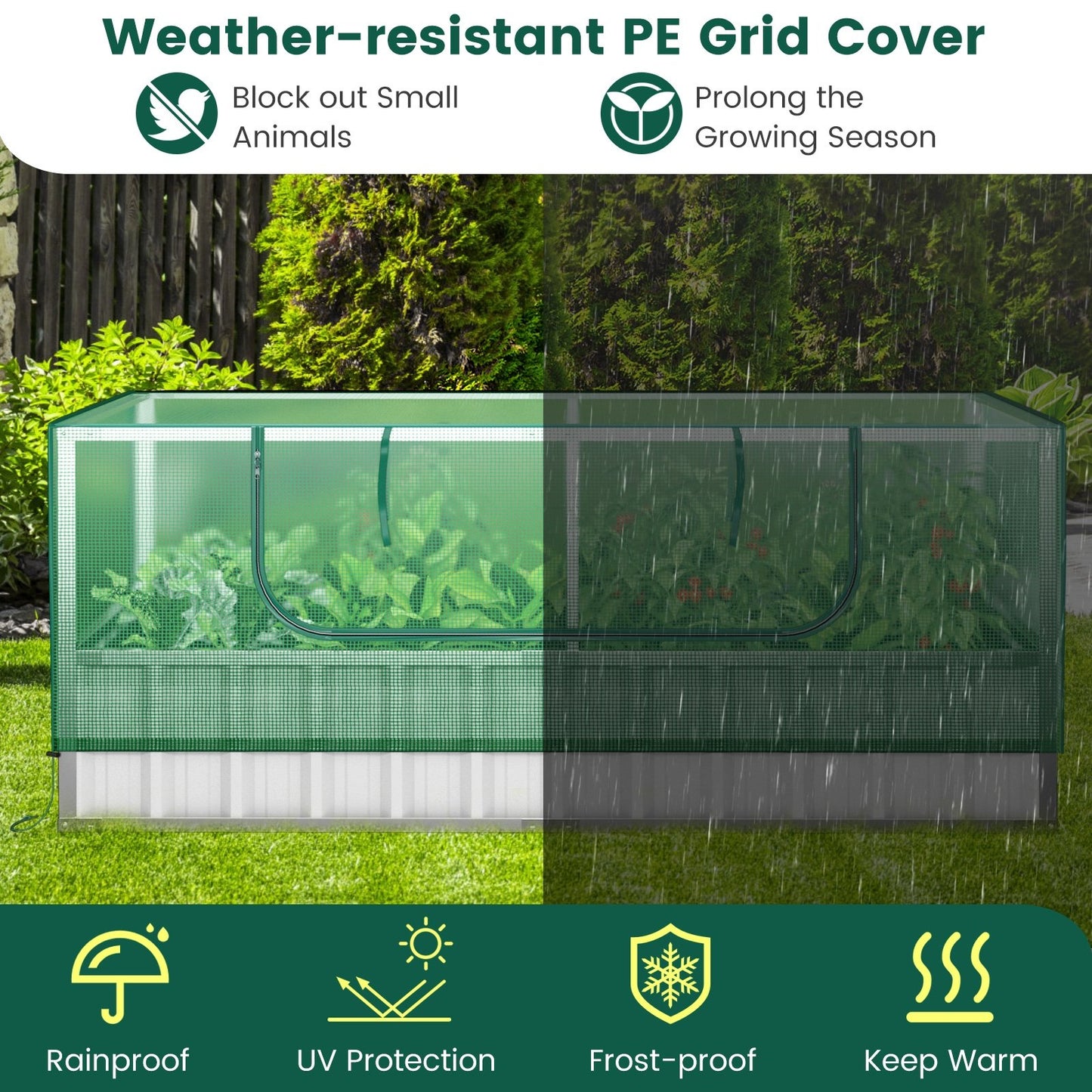 Galvanized Raised Garden Bed with Greenhouse Cover, Green - Gallery Canada