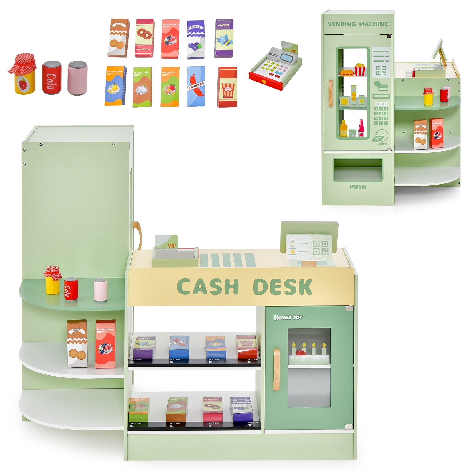 Kids Wooden Supermarket Play Toy Set with Checkout Counter, Green Pretend Toys at Gallery Canada