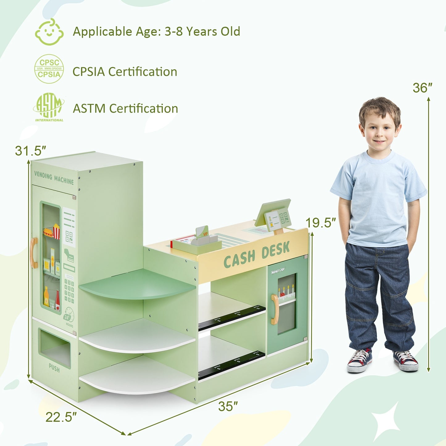 Kids Wooden Supermarket Play Toy Set with Checkout Counter, Green Pretend Toys at Gallery Canada