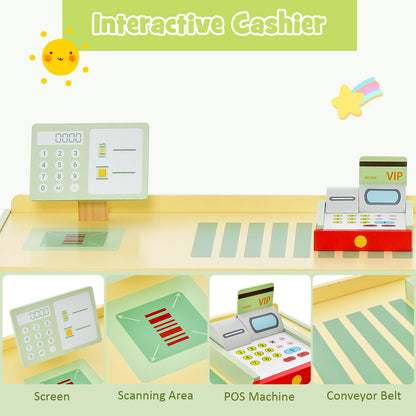 Kids Wooden Supermarket Play Toy Set with Checkout Counter, Green Pretend Toys at Gallery Canada