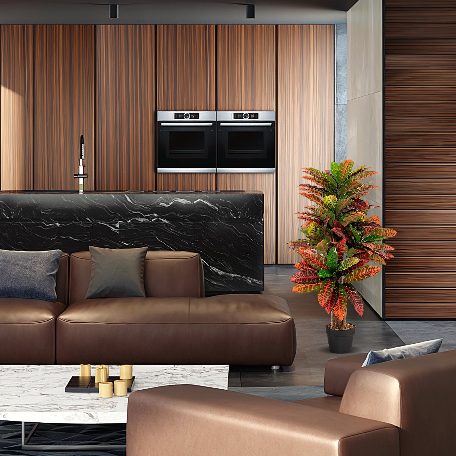 Artificial Croton Plant 40 Inch Tall Fake Croton Palm Tree with Colorful Variegated Leaves and Pot, Red Faux Plants at Gallery Canada