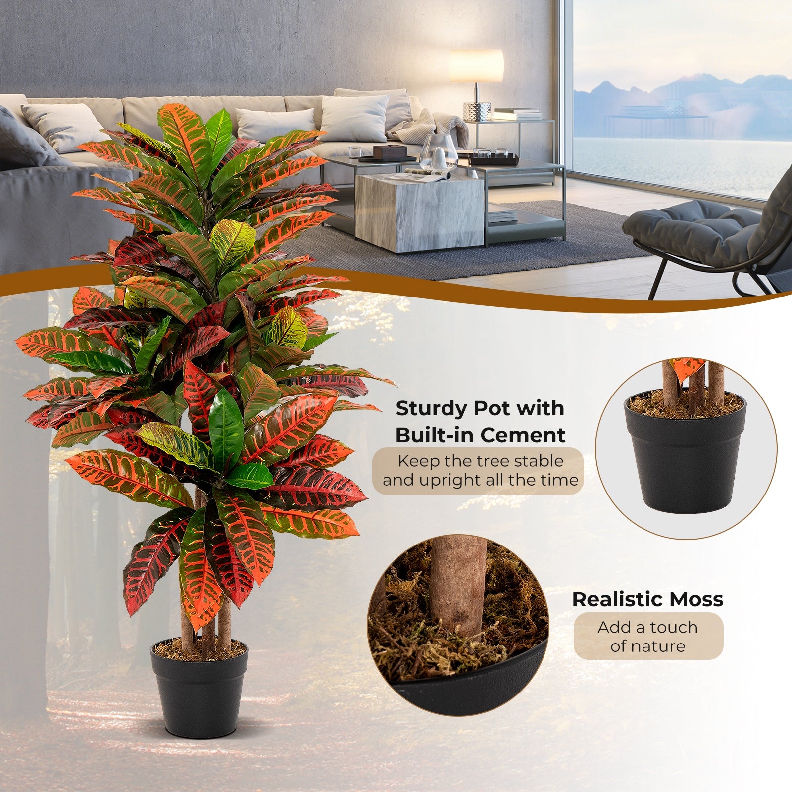 Artificial Croton Plant 40 Inch Tall Fake Croton Palm Tree with Colorful Variegated Leaves and Pot, Red Faux Plants at Gallery Canada