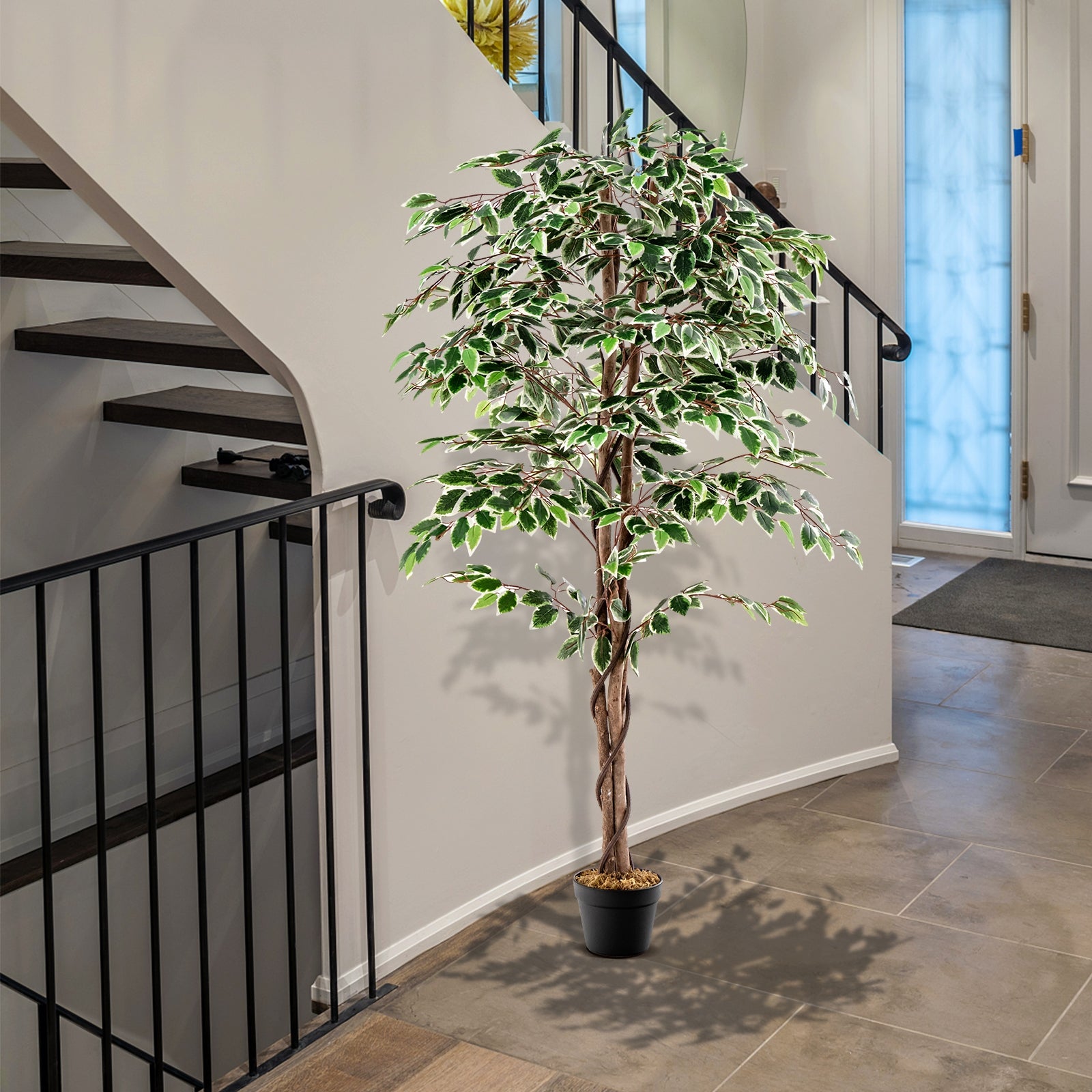 Artificial Ficus Tree Tall Faux Indoor Plant with 1008 Leaves Nursery Pot and Dried Moss, Green Faux Plants at Gallery Canada