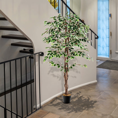 Artificial Ficus Tree Tall Faux Indoor Plant with 1008 Leaves Nursery Pot and Dried Moss, Green Faux Plants at Gallery Canada