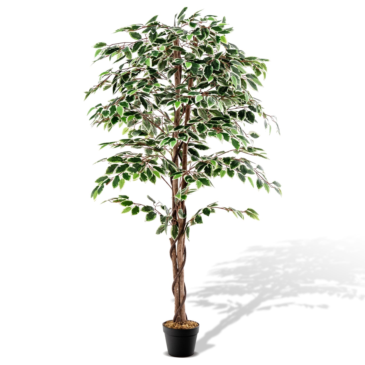 Artificial Ficus Tree Tall Faux Indoor Plant with 1008 Leaves Nursery Pot and Dried Moss, Green Faux Plants at Gallery Canada