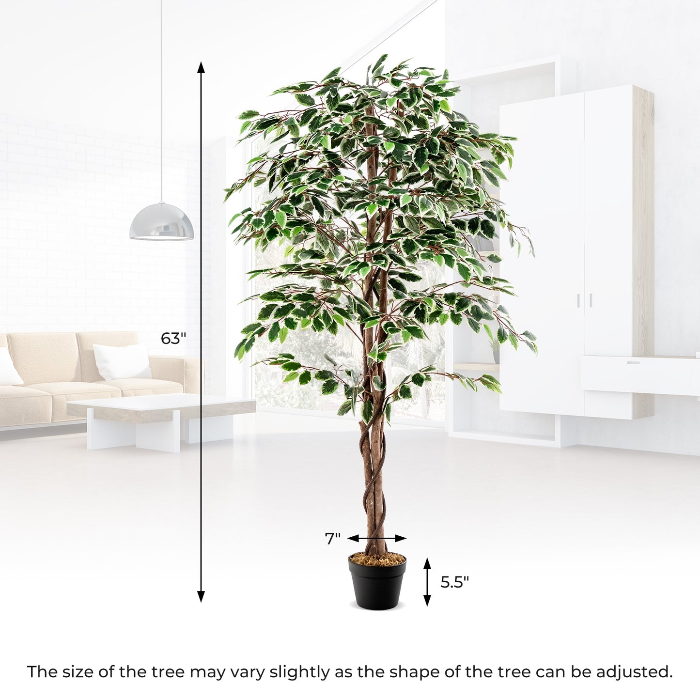 Artificial Ficus Tree Tall Faux Indoor Plant with 1008 Leaves Nursery Pot and Dried Moss, Green Faux Plants at Gallery Canada