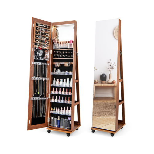64 Inches Lockable Jewelry Cabinet Armoire, Brown