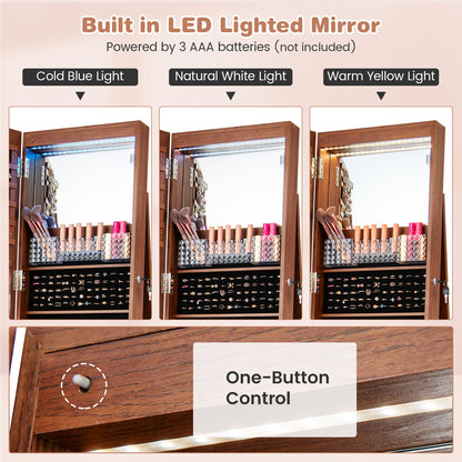 64 Inches Lockable Jewelry Cabinet Armoire with Built-in Makeup Mirror, Brown Jewelry Armoires at Gallery Canada