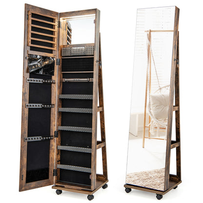 64 Inches Lockable Jewelry Cabinet Armoire with Built-in Makeup Mirror, Coffee Jewelry Armoires at Gallery Canada