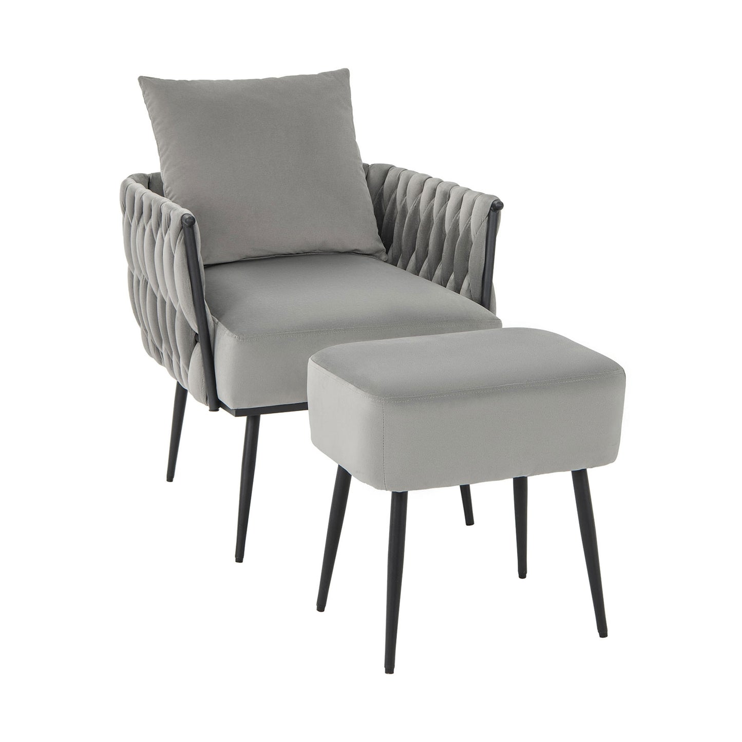 Modern Dutch Velvet Accent Chair, Ottoman Set, Gray