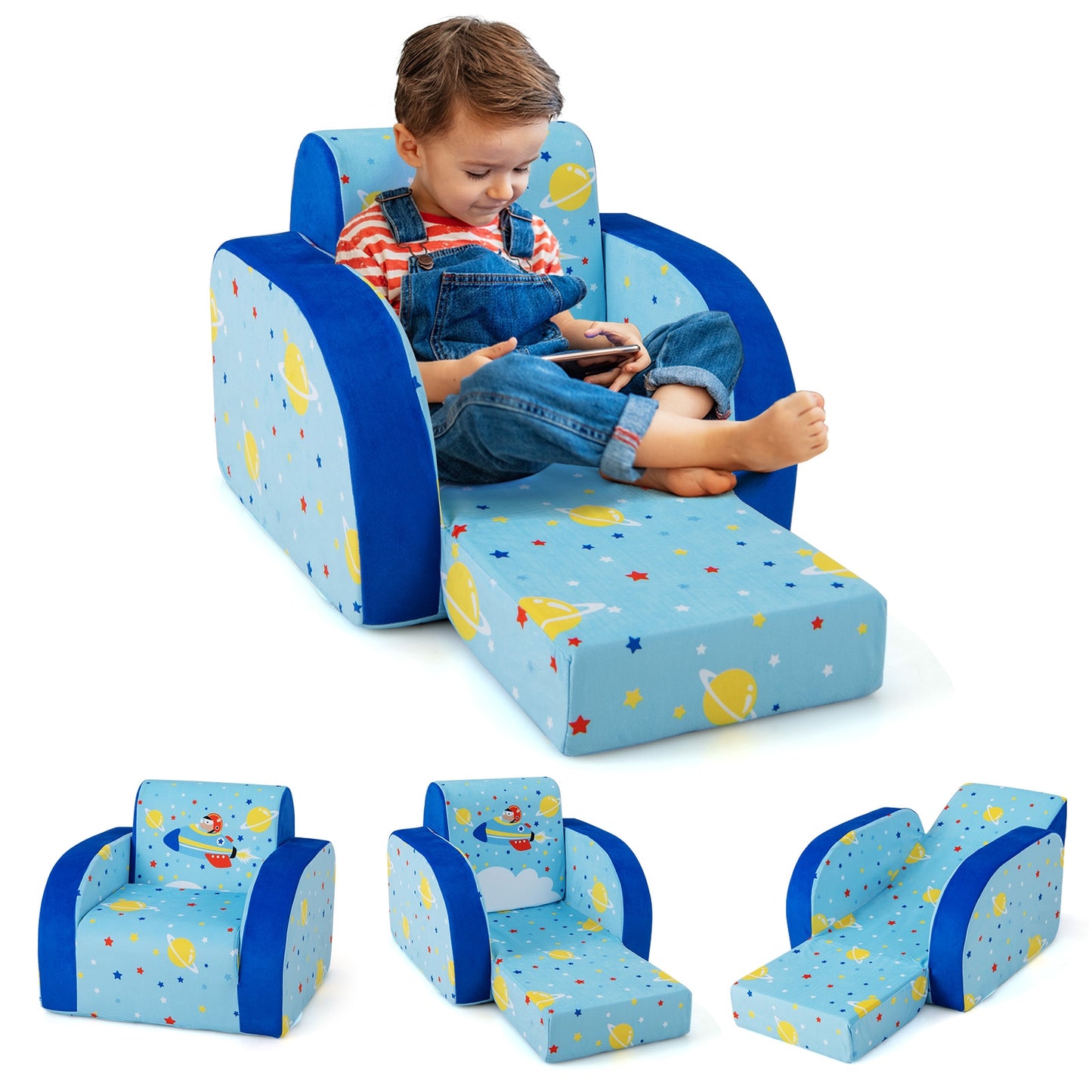 3 in 1 Convertible Flip Open Kids Sofa for Nap Play Sleep, Blue Kids Chairs & Seating at Gallery Canada