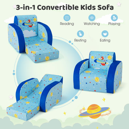 3 in 1 Convertible Flip Open Kids Sofa for Nap Play Sleep, Blue Kids Chairs & Seating at Gallery Canada