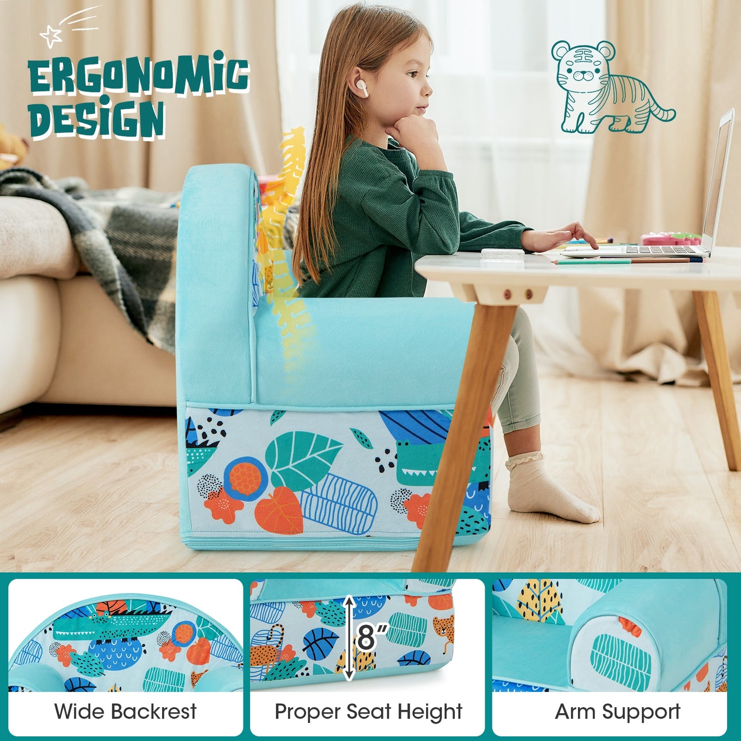 Kids Armchair with Plush Velvet Cover and Soft Sponge Filling, Blue Kids Chairs & Seating at Gallery Canada