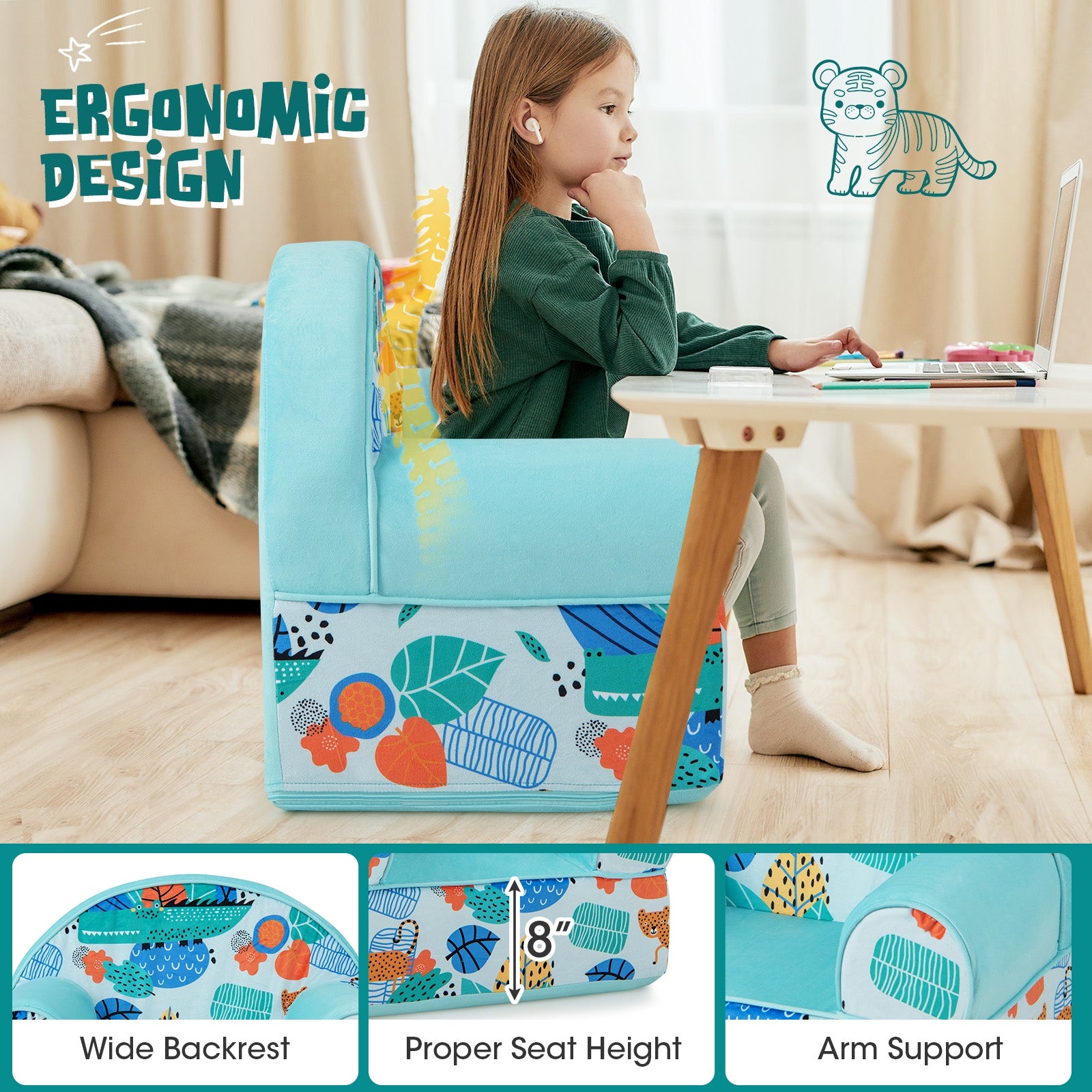 Kids Armchair with Plush Velvet Cover and Soft Sponge Filling, Blue Kids Chairs & Seating at Gallery Canada