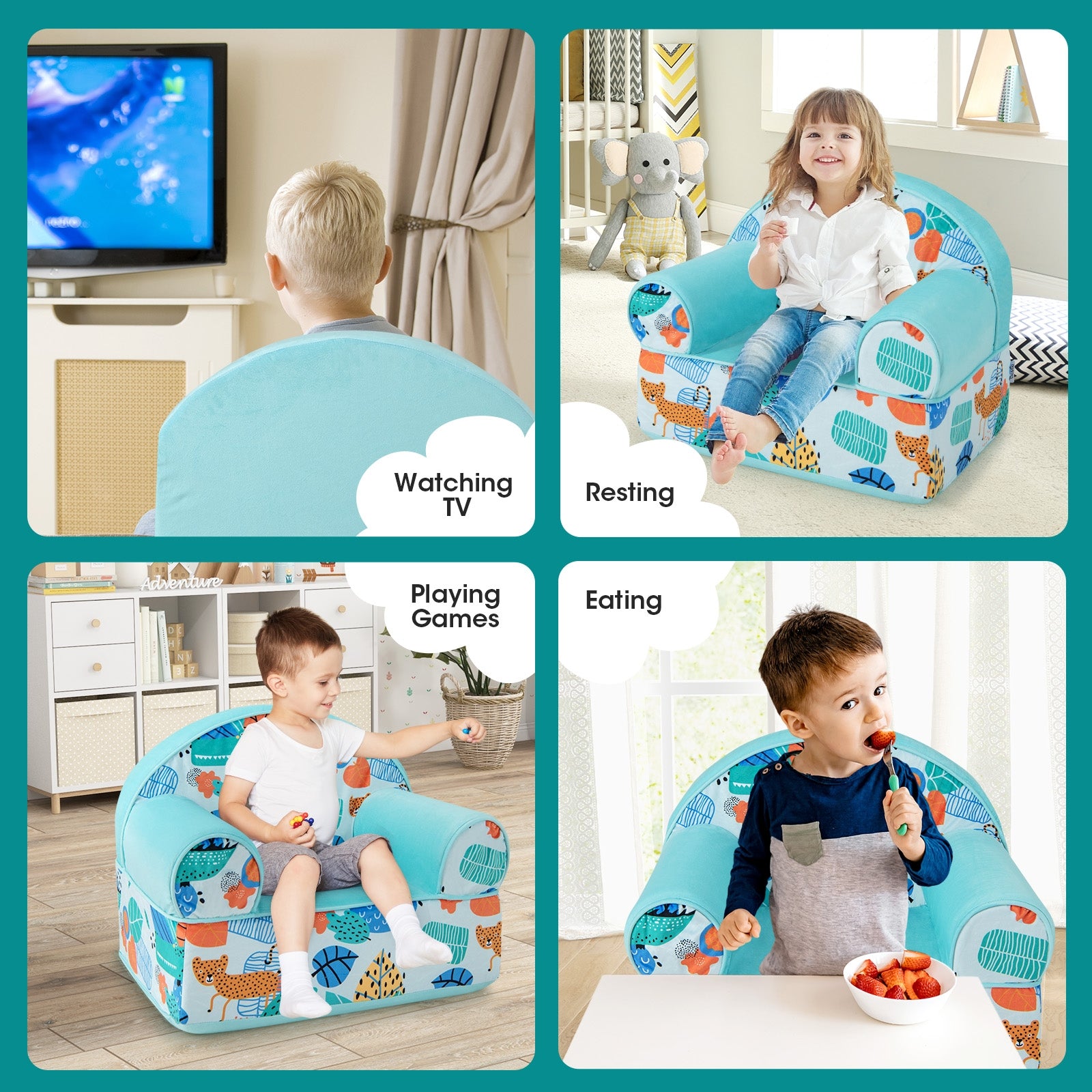 Kids Armchair with Plush Velvet Cover and Soft Sponge Filling, Blue Kids Chairs & Seating at Gallery Canada