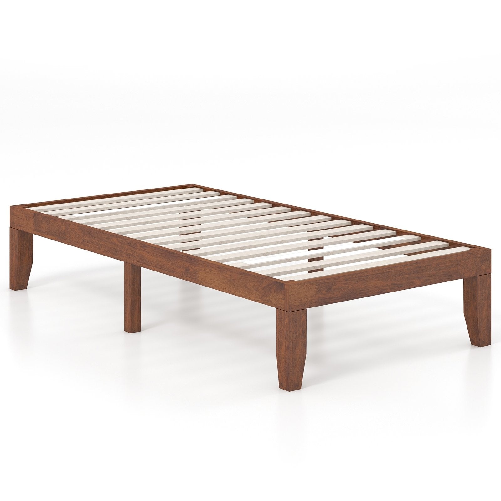 14 Inch Twin Size Rubber Wood Platform Bed Frame with Wood Slat Support, Walnut Simple Bed Frame at Gallery Canada