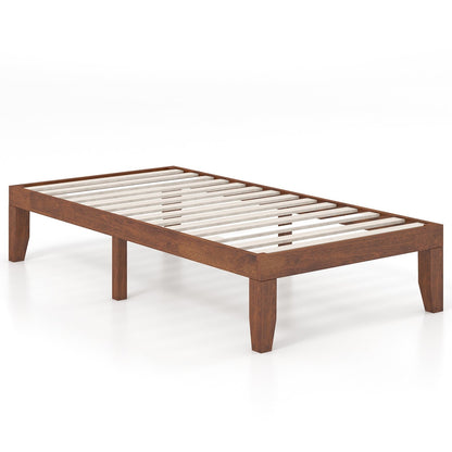 14 Inch Twin Size Rubber Wood Platform Bed Frame with Wood Slat Support, Walnut Simple Bed Frame at Gallery Canada