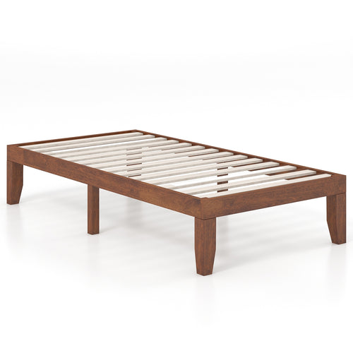 14 Inch Twin Size Platform Bed Frame, Wood Slat Support, Walnut