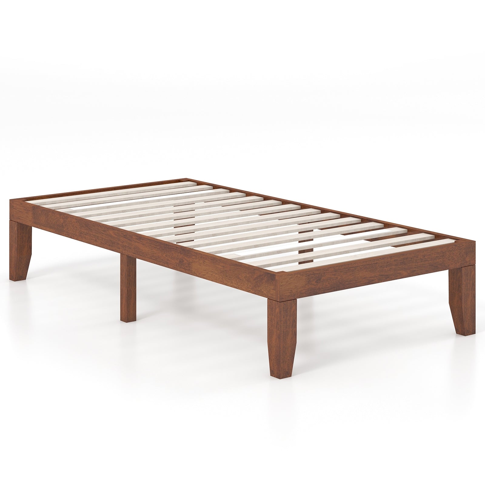 14 Inch Twin Size Platform Bed Frame, Wood Slat Support, Walnut Simple Bed Frame at Gallery Canada