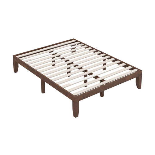 14 Inch King Size Platform Bed Frame, Walnut, Wood Slat Support