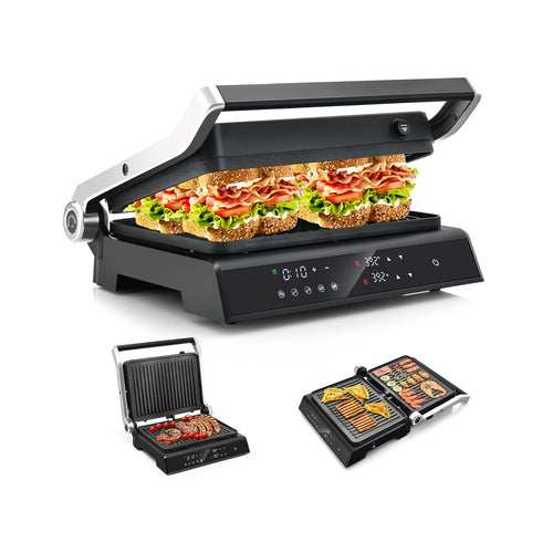 3 in 1 Indoor Electric Panini Press Grill with LED Display, Black