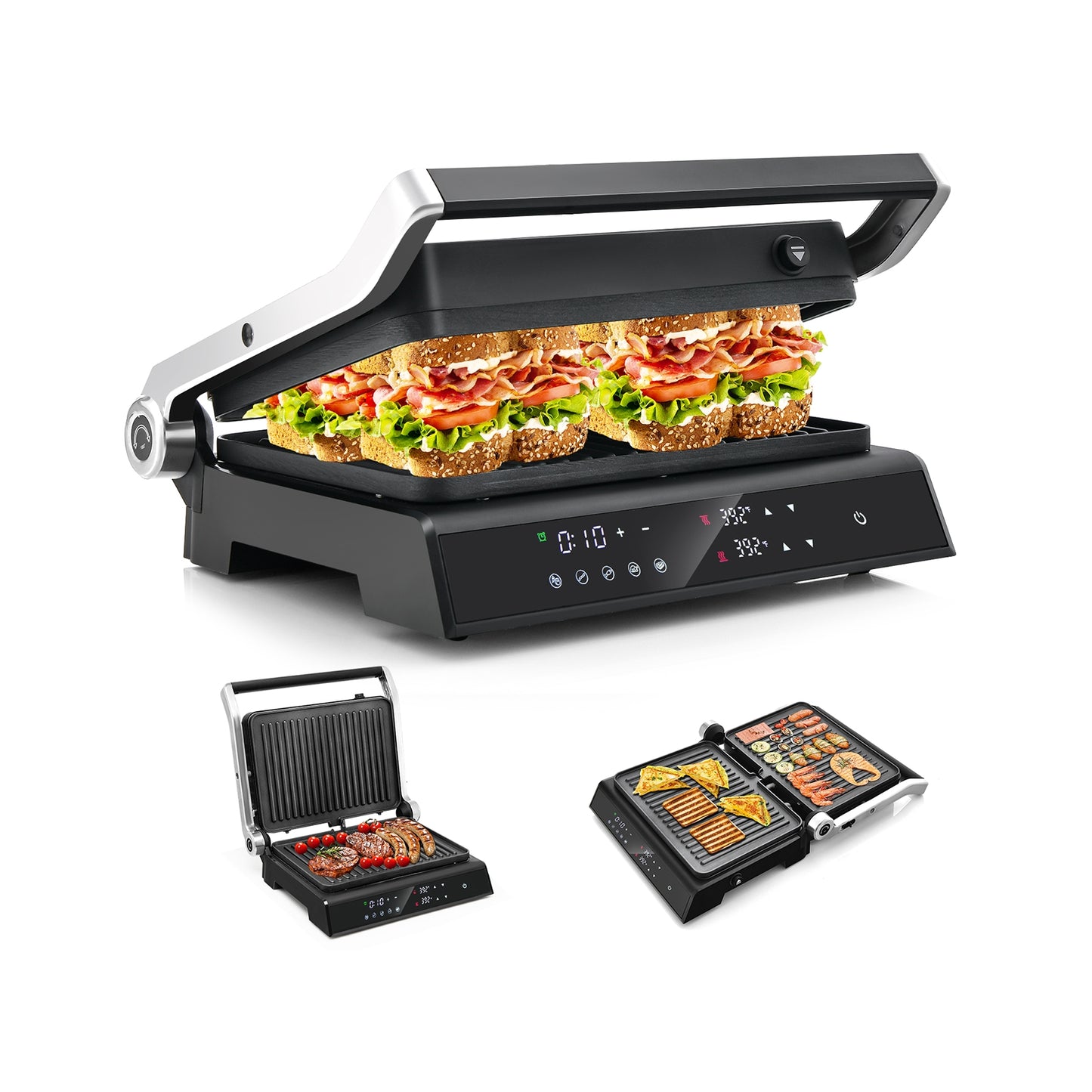 3 in 1 Indoor Electric Panini Press Grill with LED Display, Black Kitchen Appliances at Gallery Canada