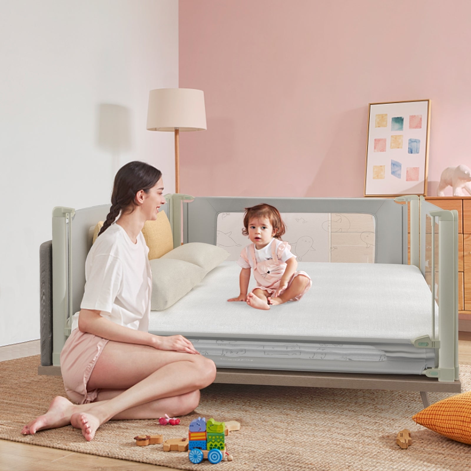 Bed Rail Guard for Toddlers Kid with Adjustable Height and Safety Lock-70 inch, Gray Bed Rails at Gallery Canada