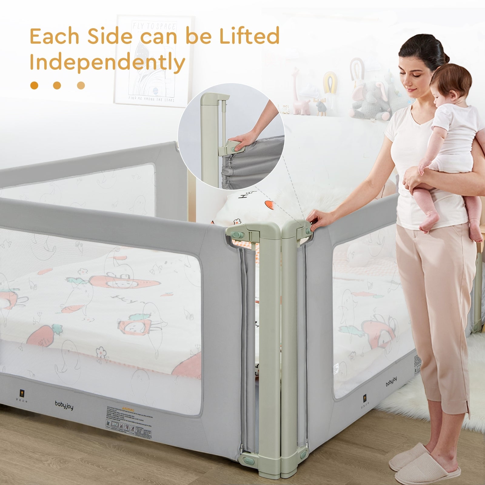 Bed Rail Guard for Toddlers Kid with Adjustable Height and Safety Lock-70 inch, Gray Bed Rails at Gallery Canada