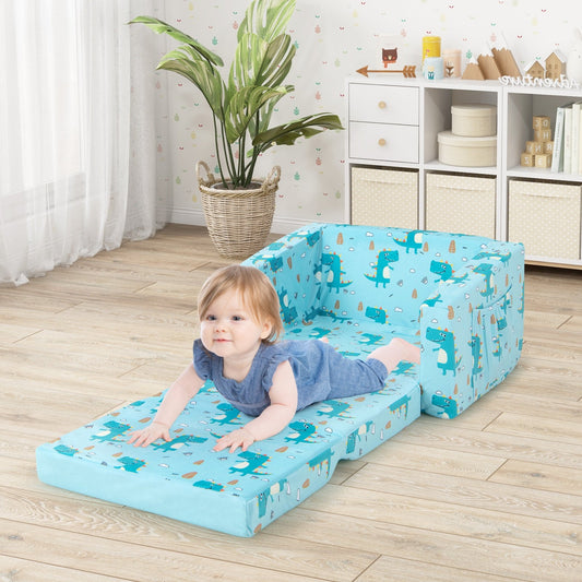 Kids Recliner Sofa Converts to Sleeper Bed for Boys Girls, Blue - Gallery Canada