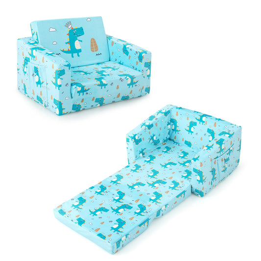 Kids Recliner Sofa Converts to Sleeper Bed for Boys Girls, Blue Kids Chairs & Seating Blue at Gallery Canada