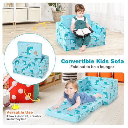 Kids Recliner Sofa Converts to Sleeper Bed for Boys Girls, Blue