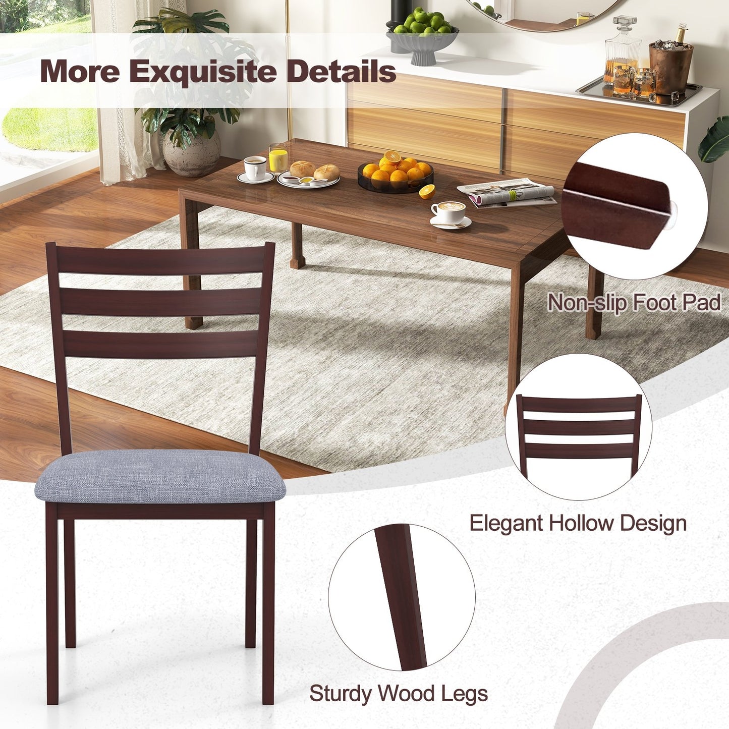 Set of 2 Upholstered Armless Kitchen Chair with Solid Rubber Wood Frame, Coffee - Gallery Canada