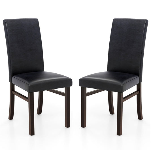 Upholstered Dining Chairs Set of 2 with Solid Rubber Wood Legs, Black